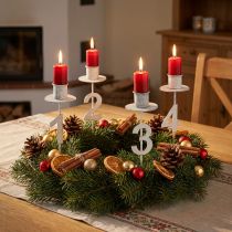 položky Svícen Advent s trnem a čísly bílý H11cm 4 ks