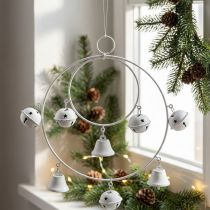 položky Prsten s rolničkami, adventní dekorace, prstenový věnec, kovová dekorace na zavěšení Bílá V22,5cm Š21,5cm