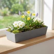 položky Všestranný šedý plastový květináč – obdélníkový, 37 cm – ideální pro vnitřní i venkovní zahradničení