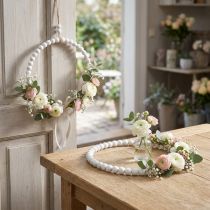 položky Dekorativní dřevěný prsten Shabby Chic bílý Ø19cm, svatební, jarní, dekorace na dveře, sada 4 kusů
