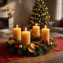 položky Jednobarevné sloupkové svíčky, medová barva, Ø60×80 mm, sada 4 kusů - Adventní věnec, vosk