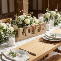 položky Dřevěná dekorace na stůl "Láska" z vrbového dřeva, přírodní povrchová úprava, 60x19cm, rustikální