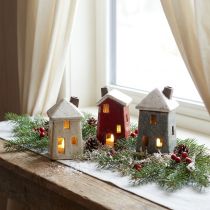 položky Keramická adventní dekorace domeček krémově červenošedá 8,5/9,5 cm 3 kusy