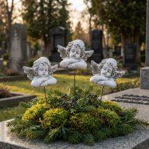položky Dekorativní anděl na špejli ozdobná dekorace na hrob šedá bílá V6,5cm 3 kusy