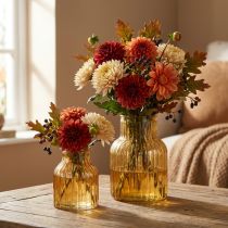 položky Skleněná váza na květiny oranžová, retro design, Ø11cm, V14,5cm, 2 ks