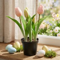 položky Tulipán růžový, zelený v květináči Umělá hrnková rostlina dekorativní tulipán V23cm