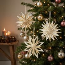 položky Papírové hvězdy, vánoční dekorace, ozdoby na stromeček, bílé a zlaté, 15 cm, 6 kusů