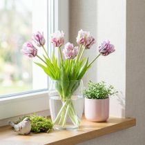 položky Tulipány umělý papoušek tulipány fialová kytice s 5 květy 40cm