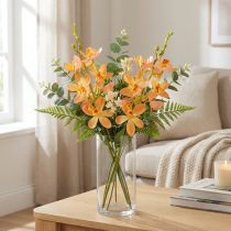 položky Umělá větev orchideje 8 květů oranžová L38cm 2ks
