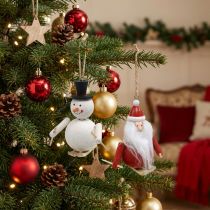 položky Dřevěné vánoční ozdoby na stromeček Santa Claus a sněhulák 11cm sada 2 ks
