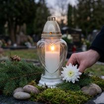 položky Skleněné náhrobní světlo s gravírovaným srdcem, náhrobní lucerna čirá, Ø11cm, V26cm