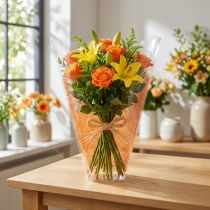 položky Květinová taška jutový vzor oranžová D40cm Š12-30 50 ks