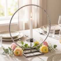 položky Dekorační prsten kovový svícen stříbrný shabby chic Ø32cm