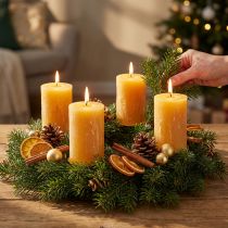 položky Adventní svíčky, žluté rustikální, 70/110 mm, 4 kusy - jednobarevné sloupkové svíčky pro atmosférickou vánoční výzdobu