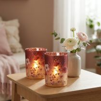 položky Dekorativní skleněná lucerna s květinovým vzorem pro elegantní bytové doplňky, 12,5 cm, 2 kusy