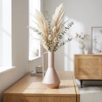 položky Moderní dekorativní kovová váza ve světle růžové barvě, 19,5 cm; designový dekorativní džbán, výška 38,5 cm, na sušené květiny