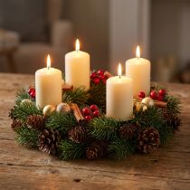 položky Adventní věnec, jedlový věnec s přírodními a umělými šiškami, zelený věnec na dveře Ø30cm, vánoční dekorace