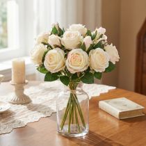 položky Umělé růže Umělé květiny Bunch Cream 36cm 12ks