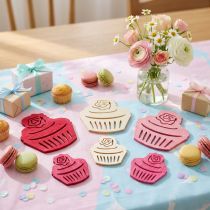 položky Dřevěné cupcakes stolní dekorace pastelové barvy muffiny narozeninová dekorace 24 ks