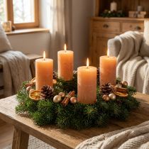 položky Sloupkové svíčky oranžovo-broskvové 70x120 mm, celobarevné, dlouhá doba hoření, sada 4 kusů pro adventní dekoraci
