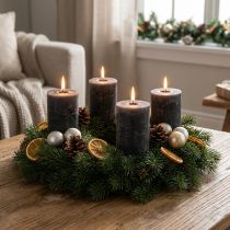 položky Jednobarevné svíčky na sloupku, antracitové, 70x100 mm, sada 4 kusů – dekorace, adventní, dlouhá doba hoření