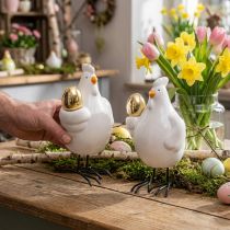 položky Dekorativní kuře se zlatým vejcem, porcelánová velikonoční figurka, velikonoční dekorace slepice H12cm 2ks