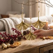 položky Přívěsek list Ginkgo, adventní dekorace, kovová dekorace na podzim Golden L12cm 12 ks