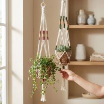 položky Závěsný světlý květináč macrame krémový Ø12cm V85cm 2ks
