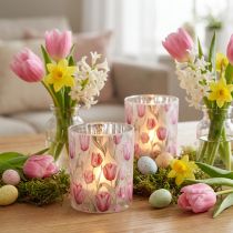 položky Elegantní lucerna s motivem tulipánů pro jarní dekoraci, 12,5 cm, 2 kusy.