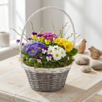 položky Vrbový koš s uchem, šedobílý, Ø29cm, dárkový, květinová dekorace
