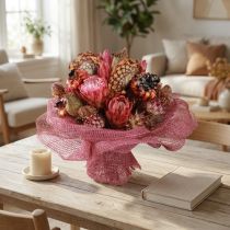 položky Směs sušených květin: růžový protea, artyčok, mák, přírodní dekorace, 38 cm, 580 g