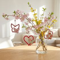 položky Jarní přívěsek, květina motýlí srdce, dřevěná dekorace s květinovým vzorem V8,5/9/7,5cm 6 ks
