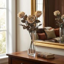položky Dekorativní růže Krémově bílé Umělé růže Hedvábné květiny Starožitný vzhled L65cm Balení po 3 kusech