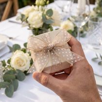 položky Dárková stuha s puntíky pro stylové svatební dekorace a kreativní balení, šířka 1,5 cm, délka 20 m