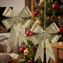 položky Kovová poutka, vánoční přívěsek, adventní dekorace zlatá, starožitný vzhled V18cm Š12,5cm 2ks