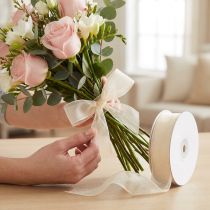 položky Šifonová stuha organzová stuha ozdobná stuha organza krémová 15mm 20m