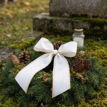 položky Bílá moaré věnečková stuha se zlatým perleťovým okrajem, pohřební floristická stuha, voděodolná a šetrná k životnímu prostředí