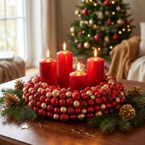 položky Adventní věnec červenozlatý kuličkový věnec vánoční Ø33cm