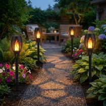 položky LED solární svítilny do zahrady, efekt plamene, balkon, výška 38 cm, 4 kusy