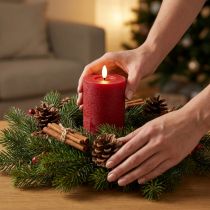 položky LED sloupová svíčka z pravého vosku v červené barvě s časovačem a teplým bílým světlem, 12 cm