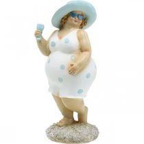 Dáma s kloboukem, dekorace moře, léto, koupací figurka modrá/bílá V27cm