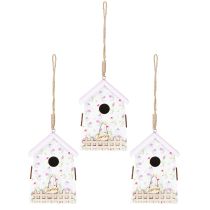 položky Jarní dekorace Birdhouse Lila White H11cm 3 ks