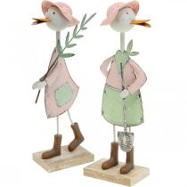Čáp s lopatkou, kovový ptáček s větví, dekorativní ptáček, zahradní figurka, kovová dekorace V26/28cm sada 2 ks
