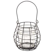 položky Zahradní lucerna s rukojetí, černá, skleněný svícen, Ø17cm, V15cm