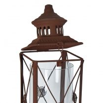 položky Zahradní lucerna, kovová dekorace, rezavý vzhled, 12 cm x 12 cm x 135 cm
