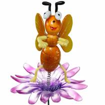 Květinový špendlík včelka na květu s kovovými pružinami oranžová, fialová V74cm