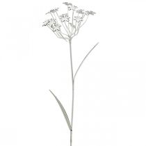Zahradní hmoždinka květina, zahradní dekorace, hmoždinka z kovu shabby chic bílá, stříbrná L52cm Ø10cm 2ks