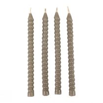 Svíčky kroucené spirálové svíčky šedozelené Ø1,4cm H18cm 4ks