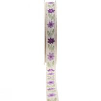 položky Dárková stuha květiny bavlněná stuha fialová bílá 15mm 20m