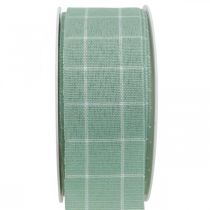 Dárková stuha zelená pastelová kostkovaná deko stuha 35mm 20m